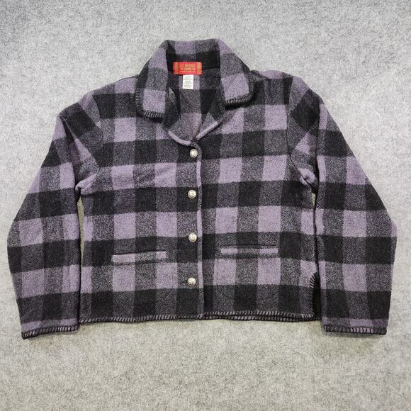LD Burke Santa Fe Jacket Womens Medium Purple Black Buffalo Plaid Wool Blend USA - Picture 2 of 12